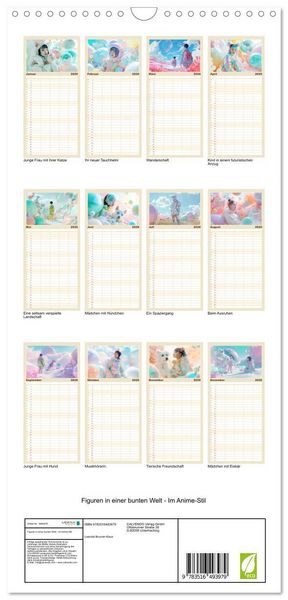 Produktbild: Familienplaner 2026 - Figuren in einer bunten Welt - Im Anime-Stil mit 5 Spalten (Wandkalender, 21 x 45 cm) CALVENDO