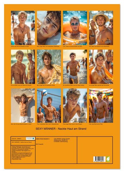 Produktbild: SEXY M&Auml;NNER - Nackte Haut am Strand (Wandkalender 2026 DIN A2 hoch), CALVENDO Monatskalender