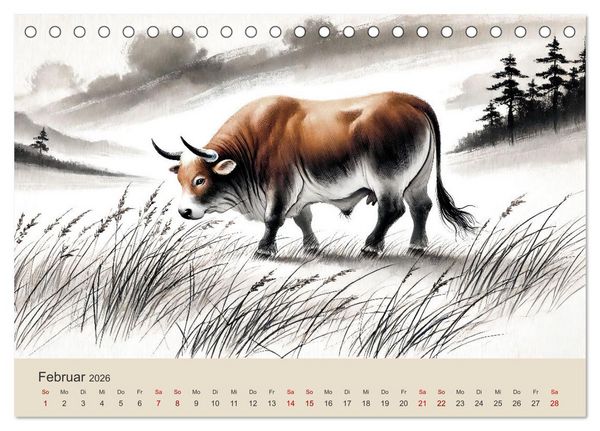 Produktbild: Chinesische Tierkreiszeichen - Kunstvolle KI-Tuschemalerei des Ostens (Tischkalender 2026 DIN A5 quer), CALVENDO Monatskalender