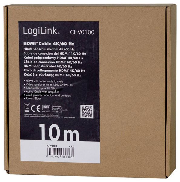 Produktbild: LogiLink HDMI AV Anschlusskabel [1x HDMI-Stecker - 1x HDMI-Stecker] 10m Schwarz
