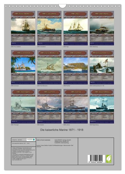 Produktbild: Die kaiserliche Marine 1871 - 1918 (Wandkalender 2026 DIN A3 hoch), CALVENDO Monatskalender