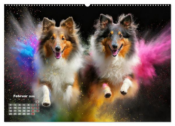 Produktbild: Holi Pulver - Doppelte Action (hochwertiger Premium Wandkalender 2026 DIN A2 quer), Kunstdruck in Hochglanz