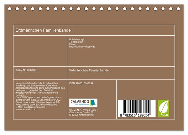 Produktbild: Erdm&auml;nnchen Familienbande (Tischkalender 2026 DIN A5 quer), CALVENDO Monatskalender