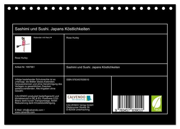 Produktbild: Sashimi und Sushi. Japans K&ouml;stlichkeiten (Tischkalender 2026 DIN A5 quer), CALVENDO Monatskalender