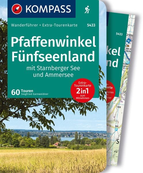 Produktbild: KOMPASS Wanderf&uuml;hrer Pfaffenwinkel, F&uuml;nfseenland, Starnberger See, Ammersee, 60 Touren mit Extra-Tourenkarte