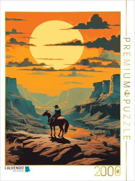 CALVENDO Puzzle Canyon der Freiheit: Ein Cowboy im Abendrot | 2000 Teile Lege-Größe 90x67cm Foto-Puzzle für glückliche Stunden