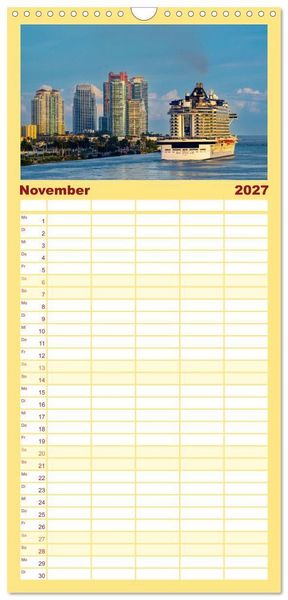 Produktbild: Familienplaner 2027 - Kunterbuntes Miami mit 5 Spalten (Wandkalender, 21 x 45 cm) CALVENDO