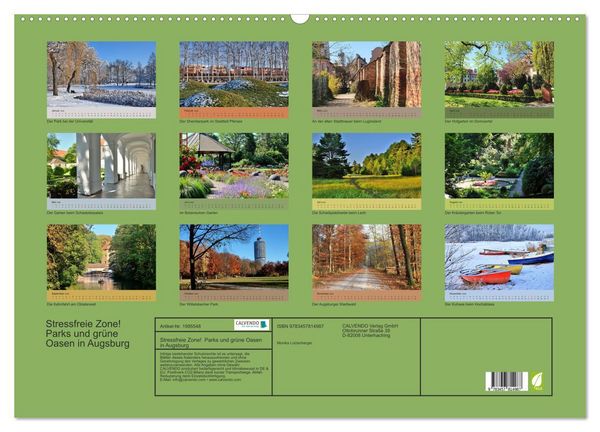 Produktbild: Stressfreie Zone! Parks und gr&uuml;ne Oasen in Augsburg (Wandkalender 2026 DIN A2 quer), CALVENDO Monatskalender