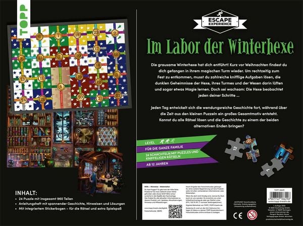 Produktbild: Puzzle-R&auml;tsel-Adventskalender: Im Labor der Winterhexe &ndash; 24 Puzzles mit insgesamt 960 Teilen