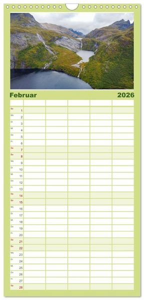 Produktbild: Familienplaner 2026 - Spektakul&auml;re Bergwelten Norwegen mit 5 Spalten (Wandkalender, 21 x 45 cm) CALVENDO