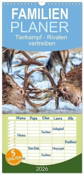 Familienplaner 2026 - Tierkampf - Rivalen vertreiben mit 5 Spalten (Wandkalender, 21 x 45 cm) CALVENDO