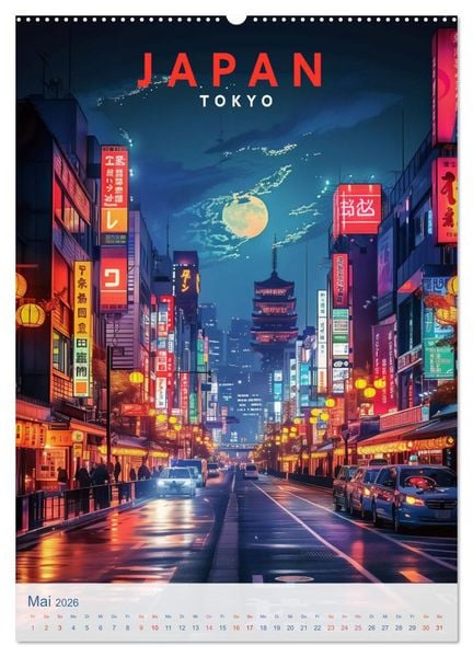 Produktbild: Japan - Old School Poster Style (Wandkalender 2026 DIN A2 hoch), CALVENDO Monatskalender