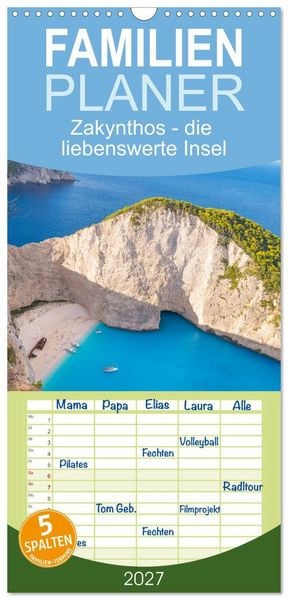 Produktbild: Familienplaner 2027 - Zakynthos - die liebenswerte Insel mit 5 Spalten (Wandkalender, 21 x 45 cm) CALVENDO