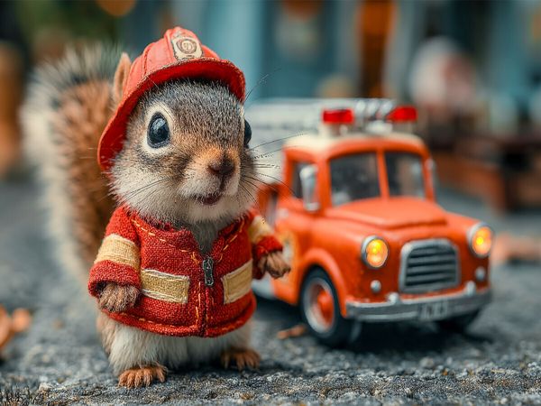 Produktbild: CALVENDO Puzzle Mutiges Feuerwehr-Eichh&ouml;rnchen im Einsatz | 1000 Teile Lege-Gr&ouml;&szlig;e 64x48cm Foto-Puzzle f&uuml;r gl&uuml;ckliche Stunden