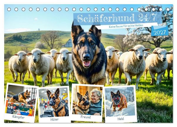 Produktbild: Sch&auml;ferhund 24/7 - Keine Pause f&uuml;r echte Helden (Tischkalender 2027 DIN A5 quer), CALVENDO Monatskalender