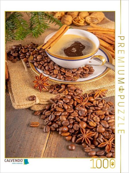 Produktbild: CALVENDO Puzzle Kaffee mit Zimt und Bohnen | 1000 Teile Lege-Gr&ouml;&szlig;e 64x48cm Foto-Puzzle f&uuml;r gl&uuml;ckliche Stunden