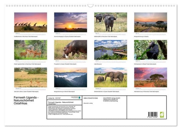Produktbild: Fernweh Uganda - Natursch&ouml;nheit Ostafrikas (Wandkalender 2026 DIN A2 quer), CALVENDO Monatskalender