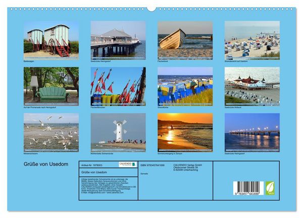 Produktbild: Gr&uuml;&szlig;e von Usedom (Wandkalender 2026 DIN A2 quer), CALVENDO Monatskalender