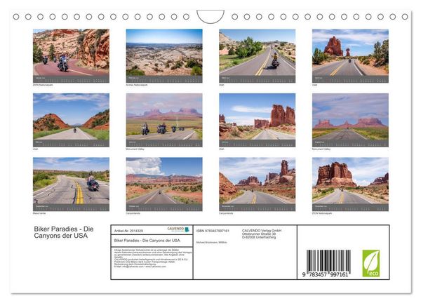 Produktbild: Biker Paradies - Die Canyons der USA (Wandkalender 2026 DIN A4 quer), CALVENDO Monatskalender