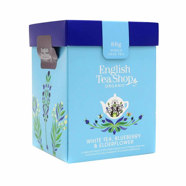 Produktbild: BIO Wei&szlig;er Tee Mischung "White Tea, Blueberry & Elderflower", loser Tee, 80g Tee Geschenk Box