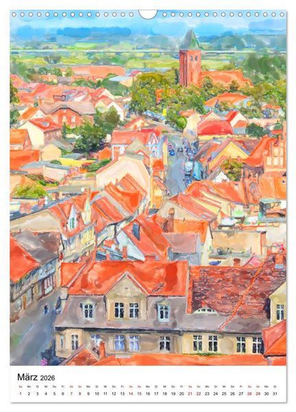 Produktbild: Tangerm&uuml;nde - Illustrationen der Stadt an der Elbe (Wandkalender 2026 DIN A3 hoch), CALVENDO Monatskalender