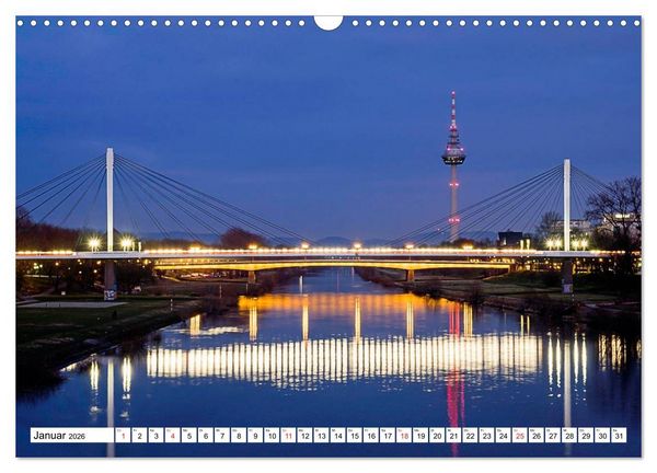 Produktbild: Mannheim bei Nacht - Impressionen aus der Quadratestadt (Wandkalender 2026 DIN A3 quer), CALVENDO Monatskalender