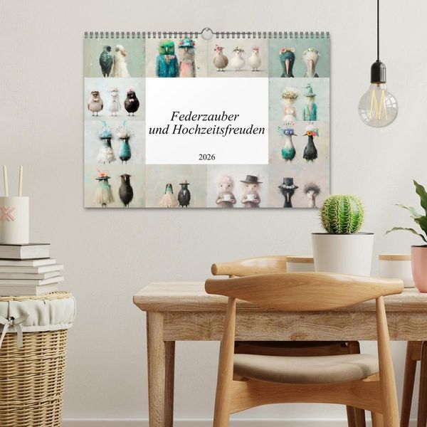 Produktbild: Federzauber und Hochzeitsfreuden (Wandkalender 2026 DIN A3 quer), CALVENDO Monatskalender