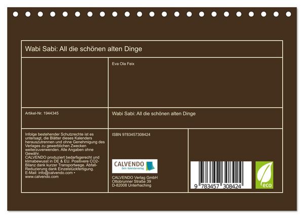 Produktbild: Wabi Sabi: All die sch&ouml;nen alten Dinge (Tischkalender 2026 DIN A5 quer), CALVENDO Monatskalender
