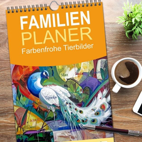 Produktbild: Familienplaner 2026 - Farbenfrohe Tierbilder mit 5 Spalten (Wandkalender, 21 x 45 cm) CALVENDO