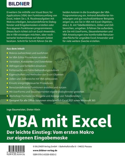 Produktbild: VBA mit Excel - Der leichte Einstieg: Vom ersten Makro zur eigenen Eingabemaske - F&uuml;r Excel 2010 bis 2021, 365