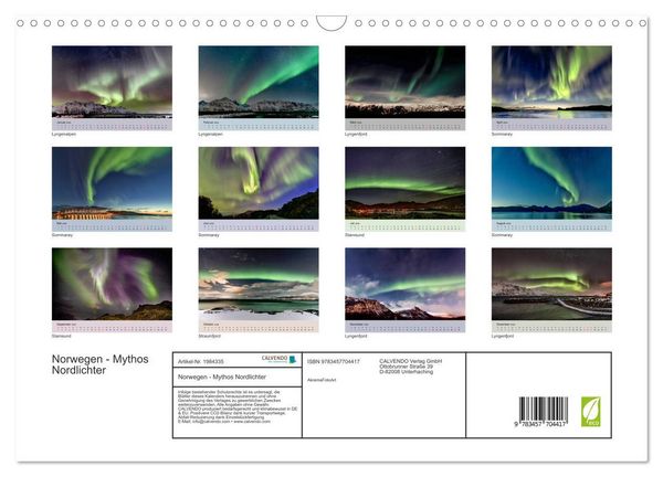 Produktbild: Norwegen - Mythos Nordlichter (Wandkalender 2026 DIN A3 quer), CALVENDO Monatskalender