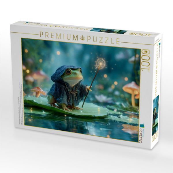 Produktbild: CALVENDO Puzzle Magischer Frosch mit Zauberstab auf dem Seeblatt | 1000 Teile Lege-Gr&ouml;&szlig;e 64x48cm Foto-Puzzle f&uuml;r gl&uuml;ckliche Stunden