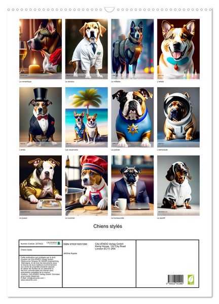 Produktbild: Chiens styl&eacute;s (Calendrier mural 2026 DIN A2 horizontal), CALVENDO calendrier mensuel