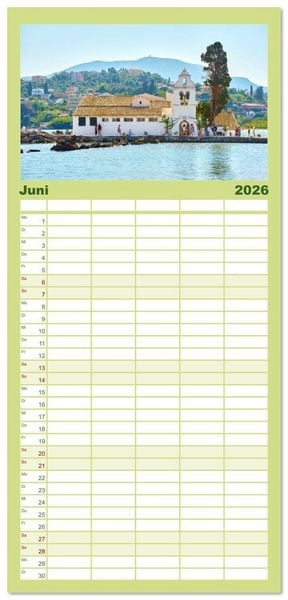 Produktbild: Familienplaner 2026 - Mediterraner Zauber - Korfu in all seinen Facetten mit 5 Spalten (Wandkalender, 21 x 45 cm) CALVENDO