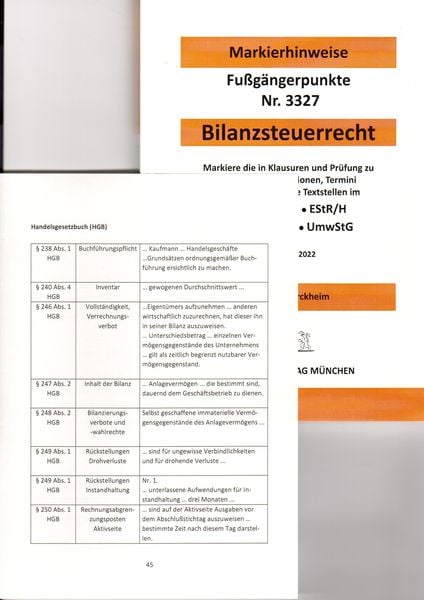 BILANZSTEUERRECHT Dürckheim-Markierhinweise/Fußgängerpunkte für das Steuerberaterexamen: Dürckheim'sche Markierhinweise