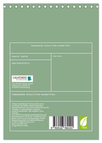 Produktbild: Araberpferde. Anmut in ihrer reinsten Form (Tischkalender 2027 DIN A5 hoch), CALVENDO Monatskalender