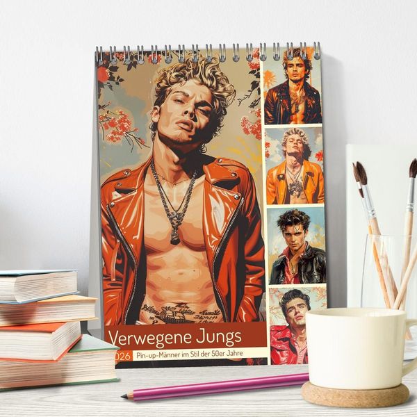 Produktbild: Verwegene Jungs. Pin-up-M&auml;nner im Stil der 50er Jahre (Tischkalender 2026 DIN A5 hoch), CALVENDO Monatskalender