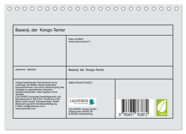 Produktbild: Basenji, der Kongo-Terrier (Tischkalender 2026 DIN A5 quer), CALVENDO Monatskalender