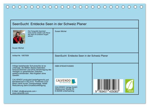 Produktbild: SeenSucht Entdecke Seen in der Schweiz Planer (Tischkalender 2026 DIN A5 quer), CALVENDO Monatskalender