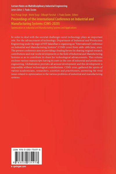 Produktbild: Proceedings of the International Conference on Industrial and Manufacturing Systems (CIMS-2020)