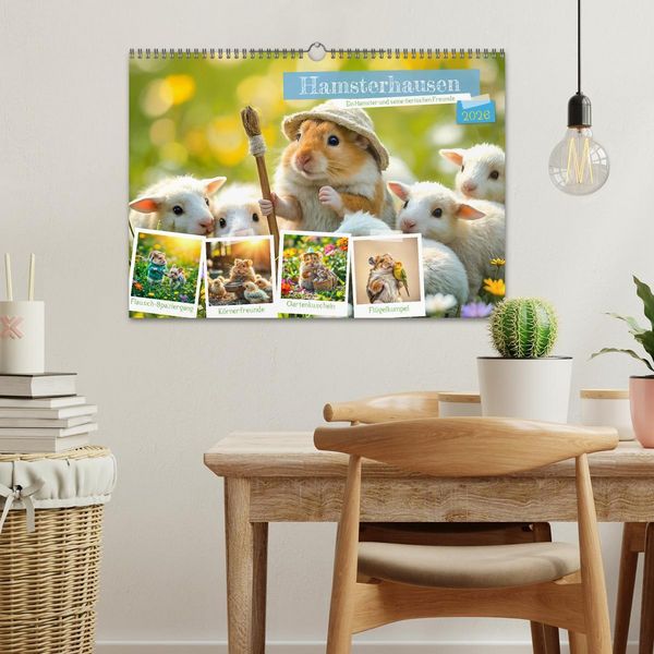 Produktbild: Hamsterhausen - Ein Hamster und seine tierischen Freunde (Wandkalender 2026 DIN A3 quer), CALVENDO Monatskalender