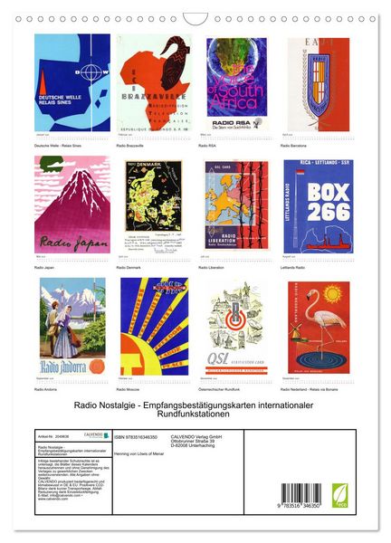Produktbild: Radio Nostalgie - Empfangsbest&auml;tigungskarten internationaler Rundfunkstationen (Wandkalender 2026 DIN A3 hoch), CALVENDO Monatskalender