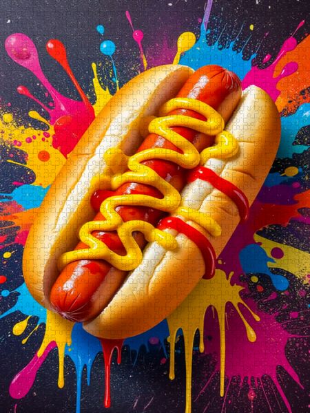 Produktbild: CALVENDO Puzzle Hot Dog im Farbsturm | 1000 Teile Lege-Gr&ouml;&szlig;e 64x48cm Foto-Puzzle f&uuml;r gl&uuml;ckliche Stunden