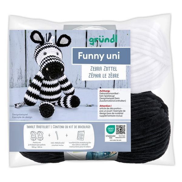 Produktbild: gr&uuml;ndl Funny uni SB-Pack Zebra Zottel, Chenillegarn, H&auml;kelset
