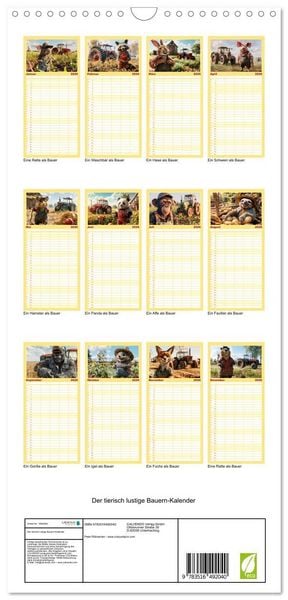 Produktbild: Familienplaner 2026 - Der tierisch lustige Bauern-Kalender mit 5 Spalten (Wandkalender, 21 x 45 cm) CALVENDO