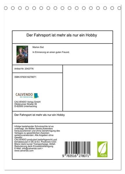 Produktbild: Der Fahrsport ist mehr als nur ein Hobby (Tischkalender 2026 DIN A5 hoch), CALVENDO Monatskalender