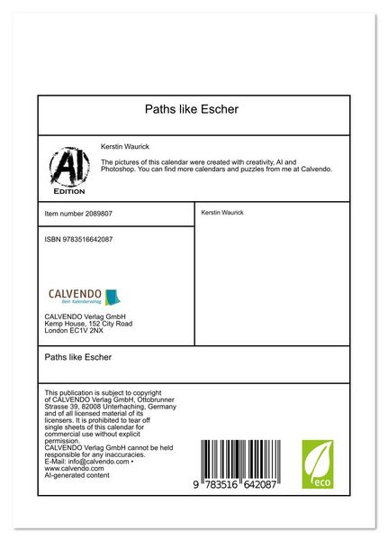 Produktbild: Paths like Escher (Desk Calendar 2026 DIN A5 portrait), CALVENDO 12 Month DeskCalendar