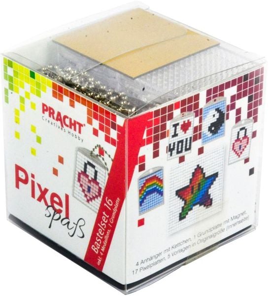 Pixel Bastelset 16 Regenbogen, I Love You, Ying und Yang, Stern