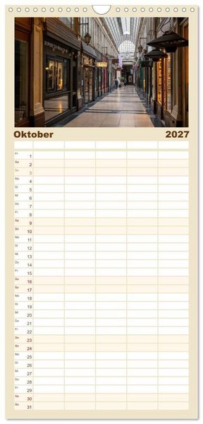 Produktbild: Familienplaner 2027 - Verborgene Passagen von Paris mit 5 Spalten (Wandkalender, 21 x 45 cm) CALVENDO