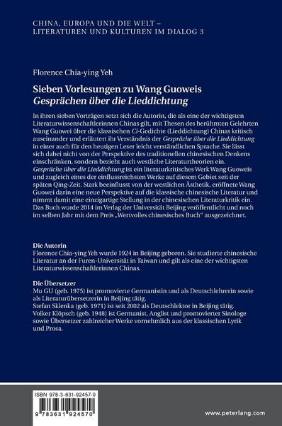 Produktbild: Sieben Vorlesungen zu Wang Guoweis &laquo;Gespr&auml;chen &uuml;ber die Lieddichtung&raquo;
